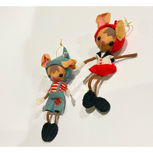 Vintage felt ornaments bendable mice mouse delicate made in Japan 5" whimsical c - Picture 3 of 8